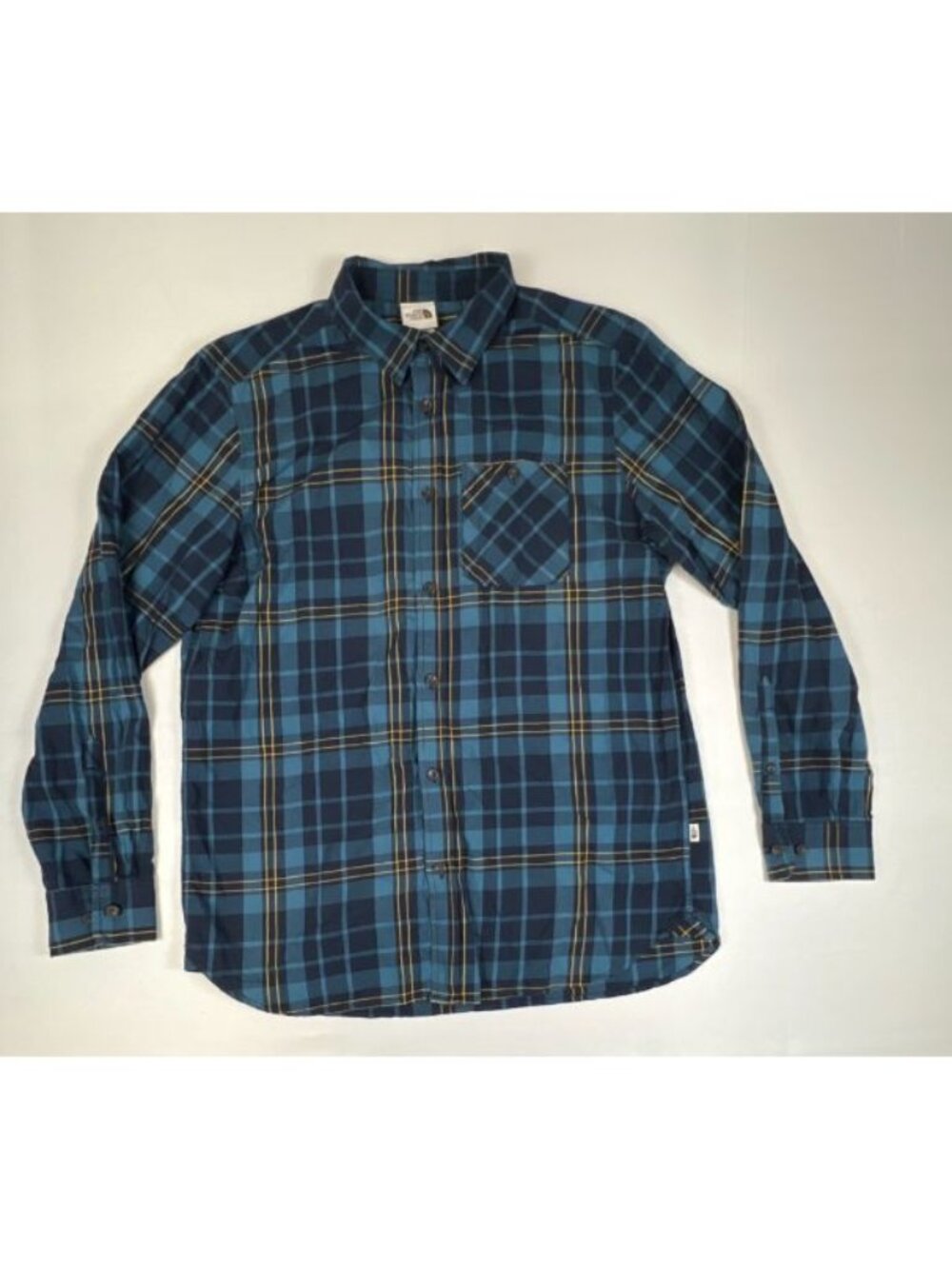 The North Face Men's Large Blue Plaid Long Sleeve Button Down Flannel Shirt